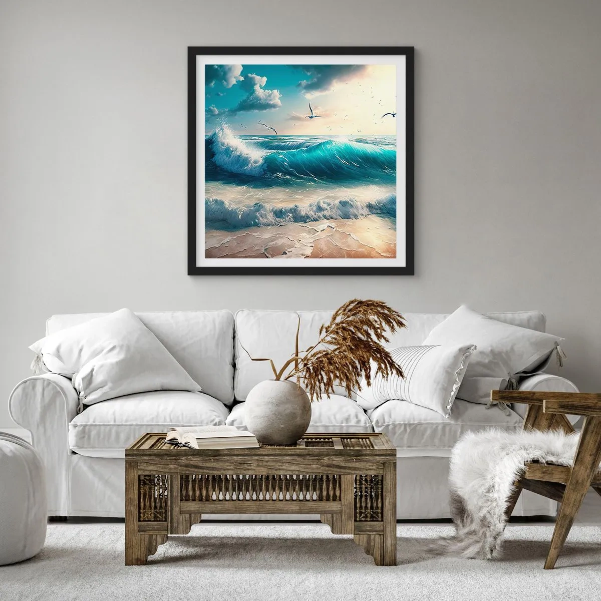Poster în ramă neagră - Sunetul valurilor doar pentru tine - 30x30 cm