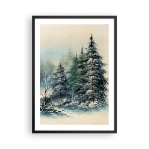 Poster în ramă neagră - Copaci acoperiți de zăpadă într-o pădure de iarnă pe un cer calm - 50x70cm - Gata pentru Crăciun - Decorațiune modernă pentru perete pentru living și dormitor ARTTOR