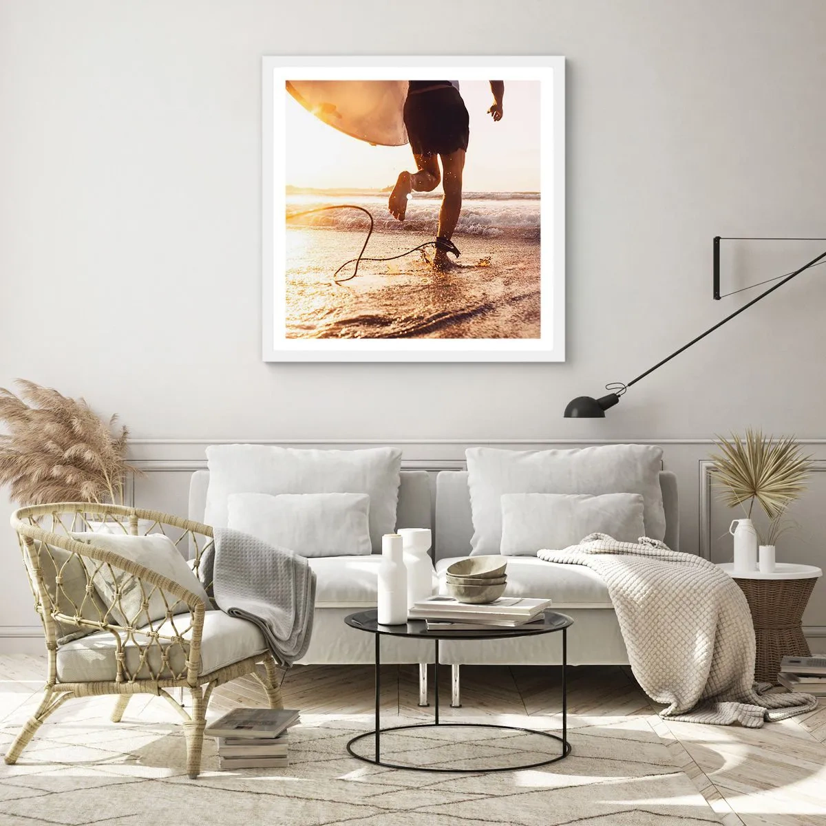 Poster în ramă albă - Pentru a întâmpina valul - 60x60 cm