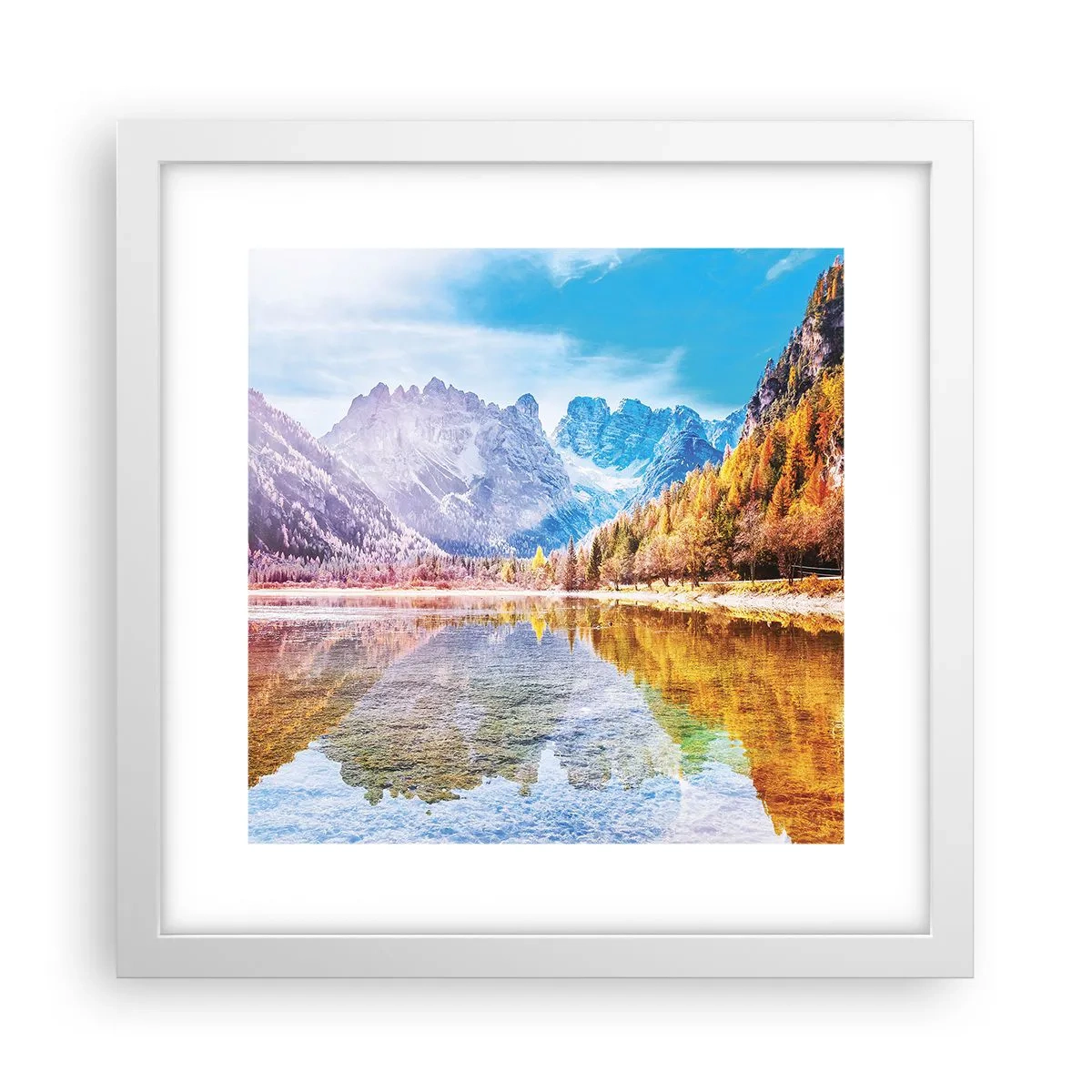 Poster în ramă albă - Iar în munți începe toamna - 30x30 cm