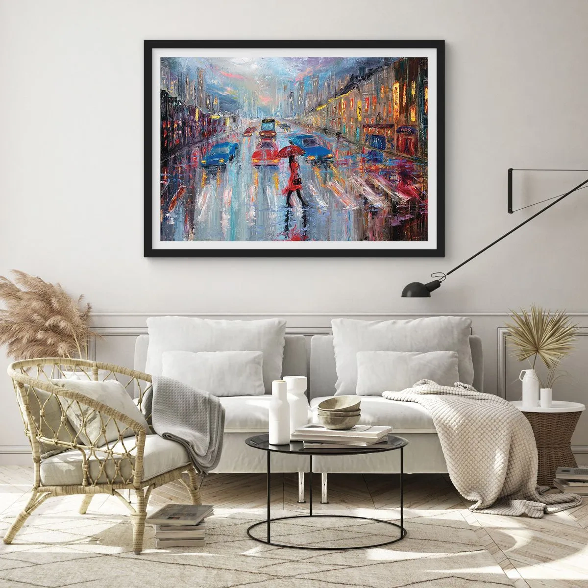 Poster în ramă neagră - O după-amiază ploioasă în oraș - 40x30 cm