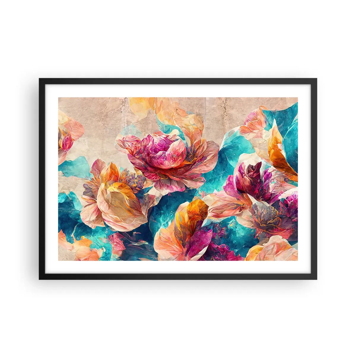 Poster în ramă neagră - Splendoarea colorată a buchetului de flori - 70x50 cm