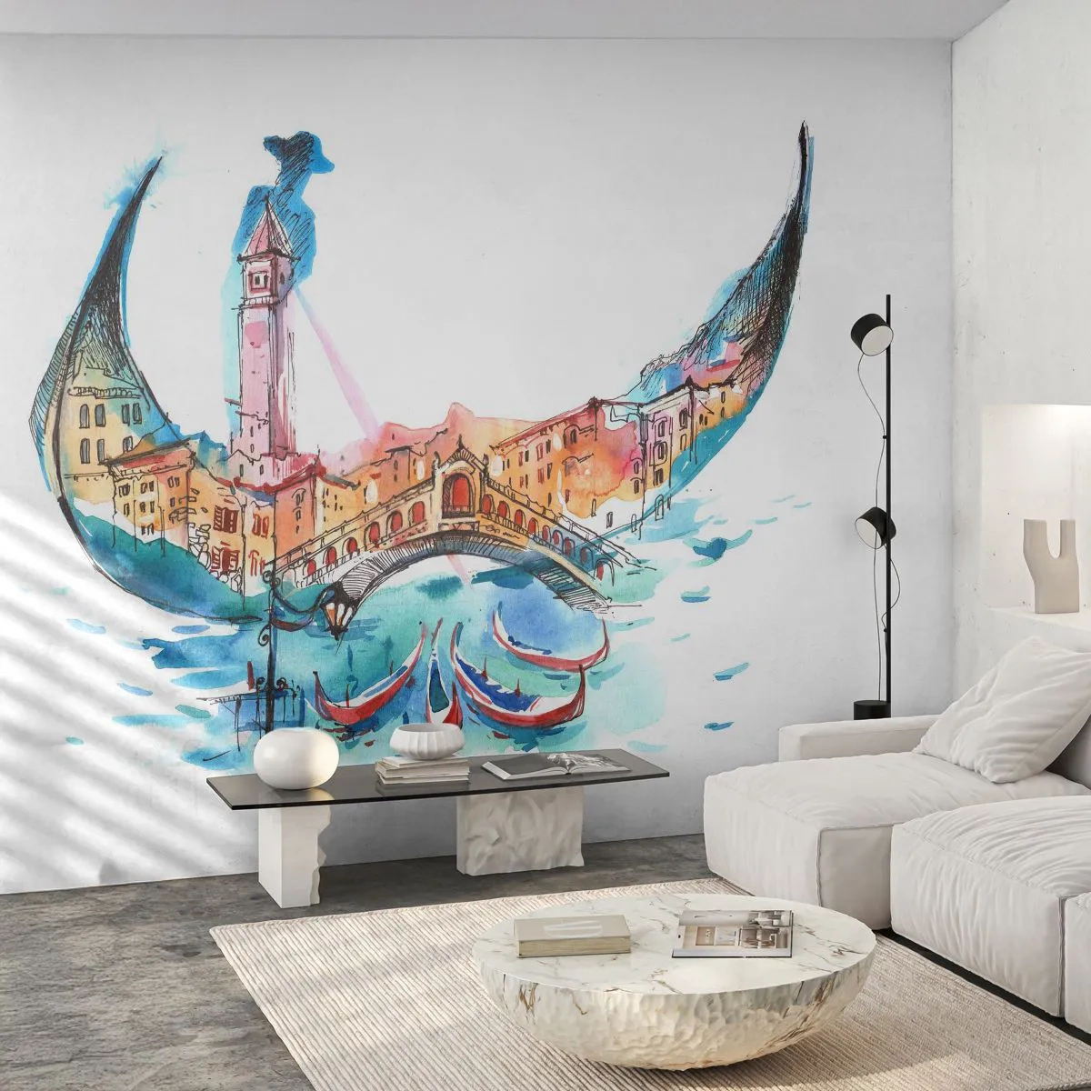 Tapet Autoadeziv Deluxe Sticker - Croazieră prin oraș - Abstracția, Veneția, Pod - 250x175 cm
