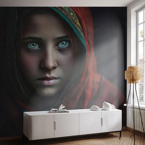 Tapet Premium Sand - Prințesa orientală - Fată, Portret, Pakistan - 100x70 cm