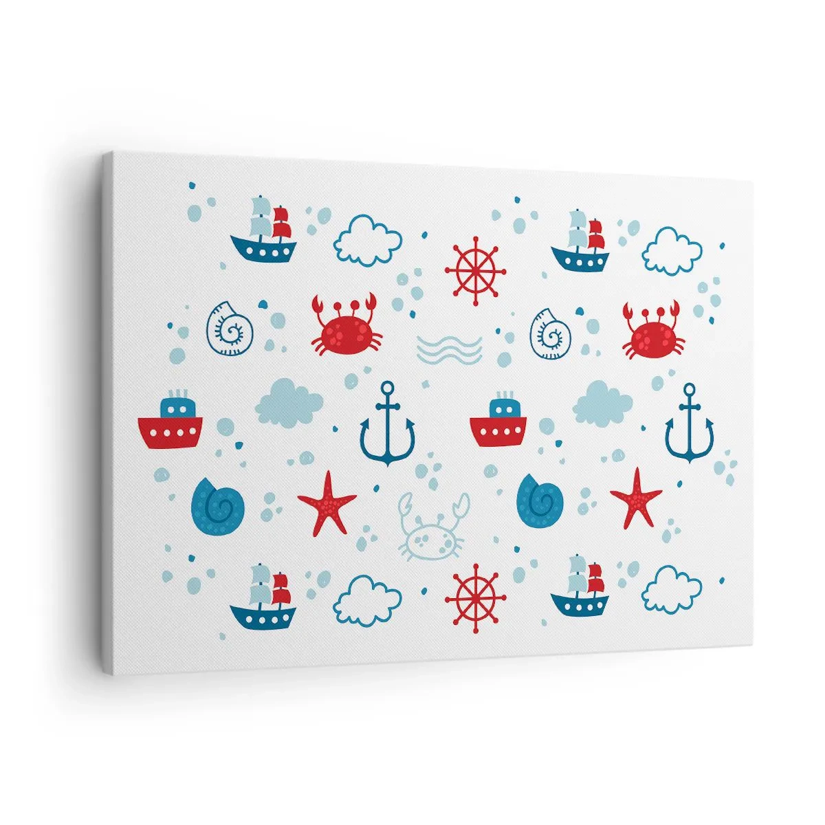 Tablou pe pânză Canvas - Model nautic cu ancore, nave și crabi - 70x50cm - O poveste maritimă - Decorațiune modernă pentru perete pentru living și dormitor ARTTOR