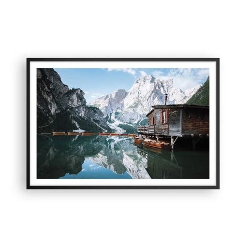 Poster în ramă neagră - Dimineață cristalină de munte - 91x61 cm