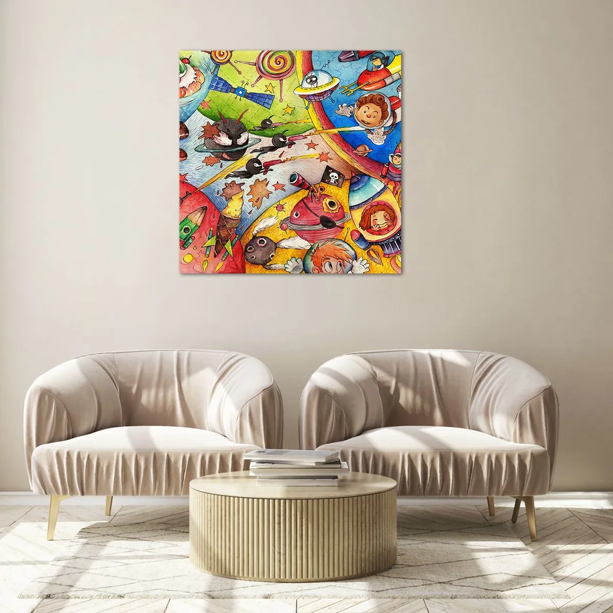 Tablou pe sticlă - O mare aventură spațială - 40x40 cm