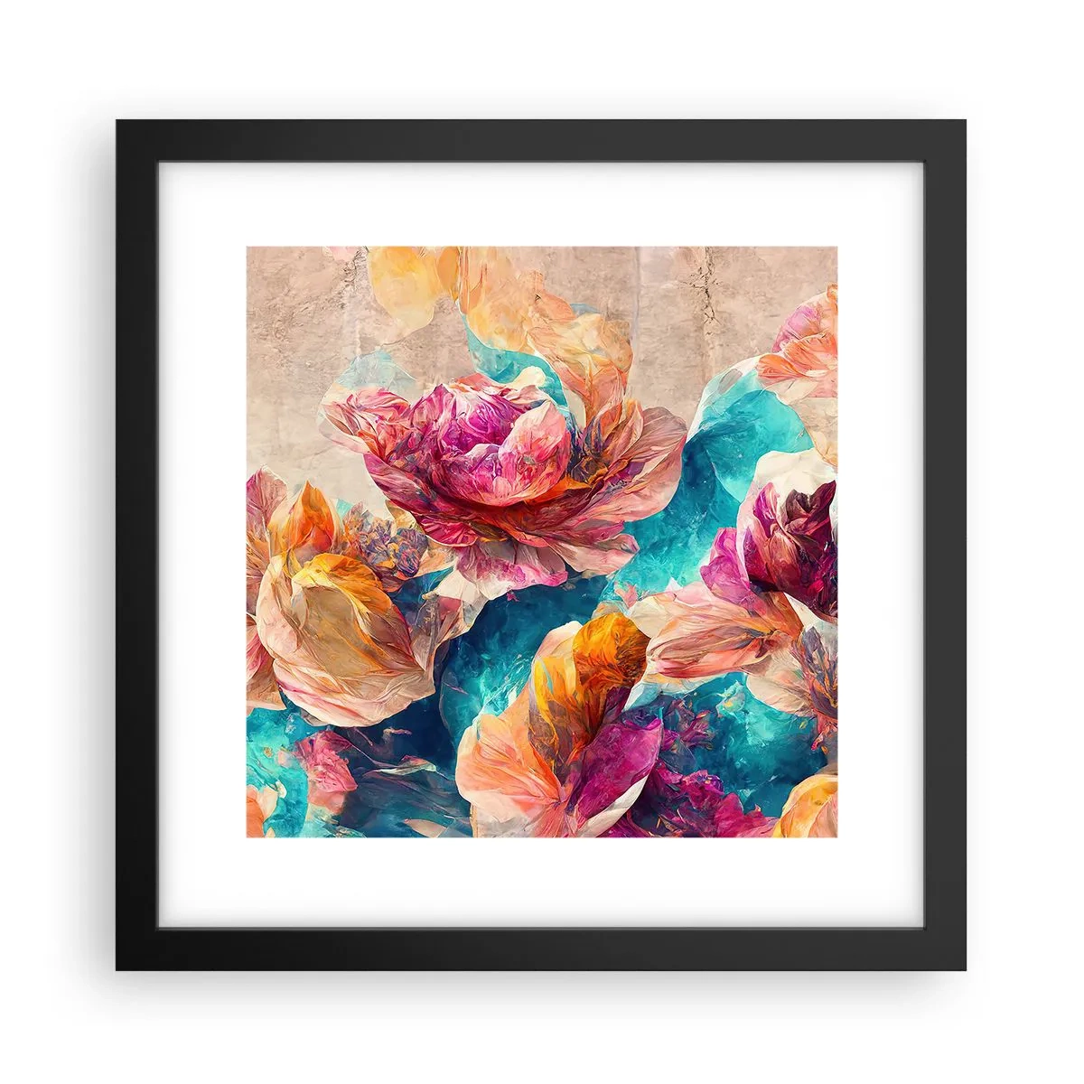 Poster în ramă neagră - Splendoarea colorată a buchetului de flori - 30x30 cm