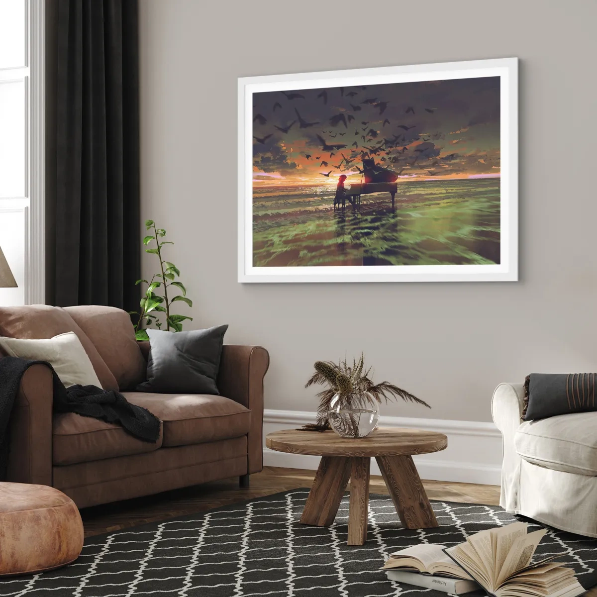 Poster în ramă albă - Concert pentru pian și valuri - 91x61 cm