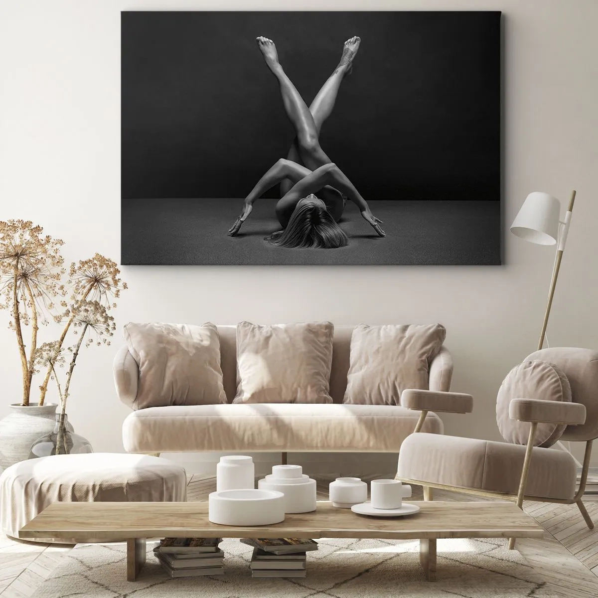 Tablou pe pânză Canvas - O abordare artistică a unei femei în alb și negru - 70x50cm - Geometria nudității - Decorațiune modernă pentru perete pentru living și dormitor ARTTOR
