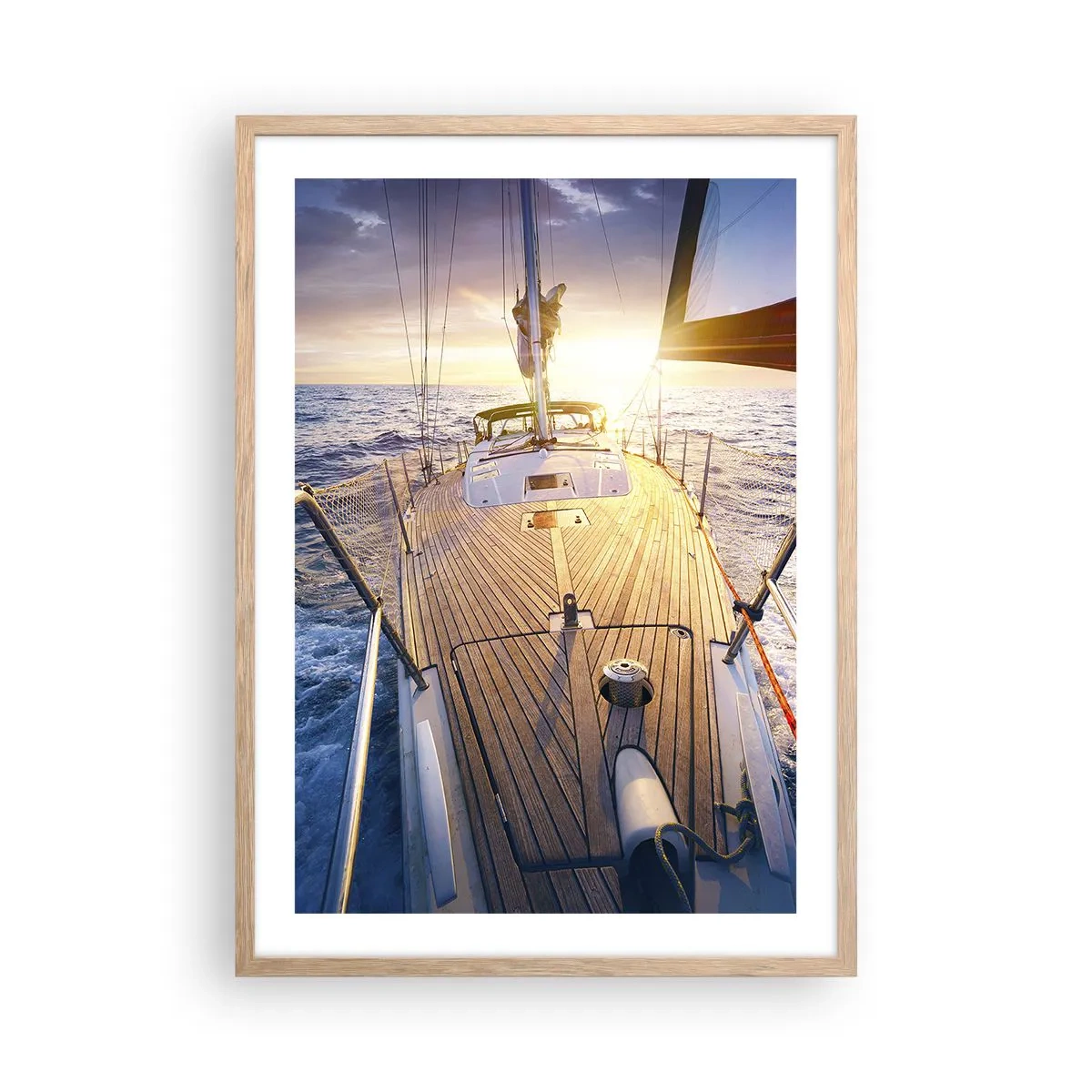 Poster în ramă de stejar deschis - Alergând pe valuri - 50x70 cm