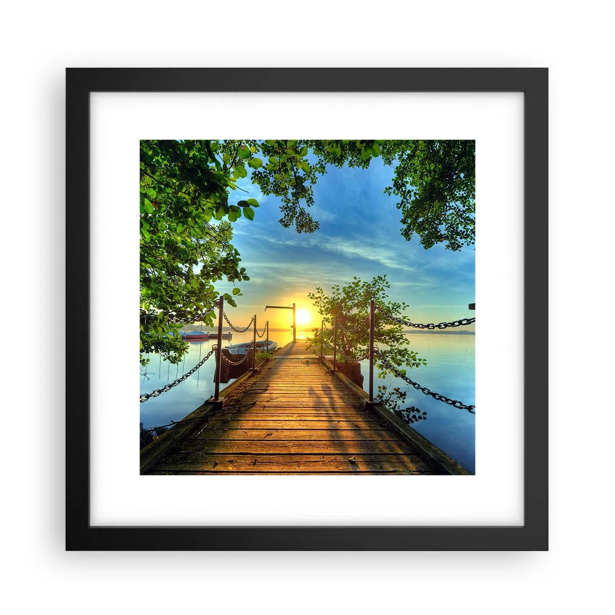 Poster în ramă neagră - Apusul la malul apei - 30x30 cm