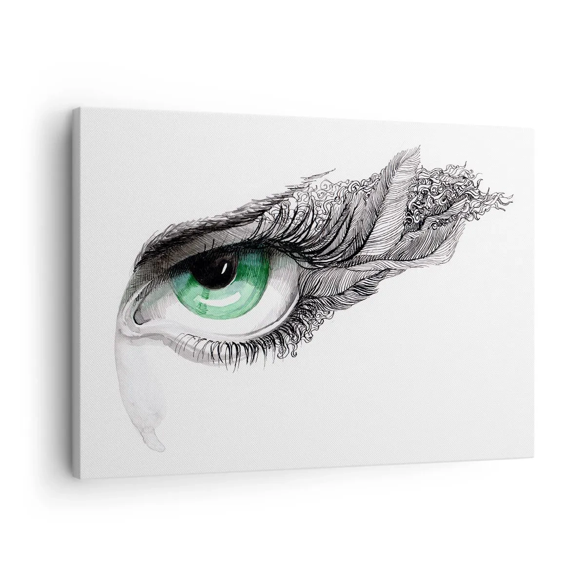 Tablou pe pânză Canvas - Ochi artistic cu iris verde și detalii de desen - 70x50cm - Frumoasă și gata de atac - Decorațiune modernă pentru perete pentru living și dormitor ARTTOR