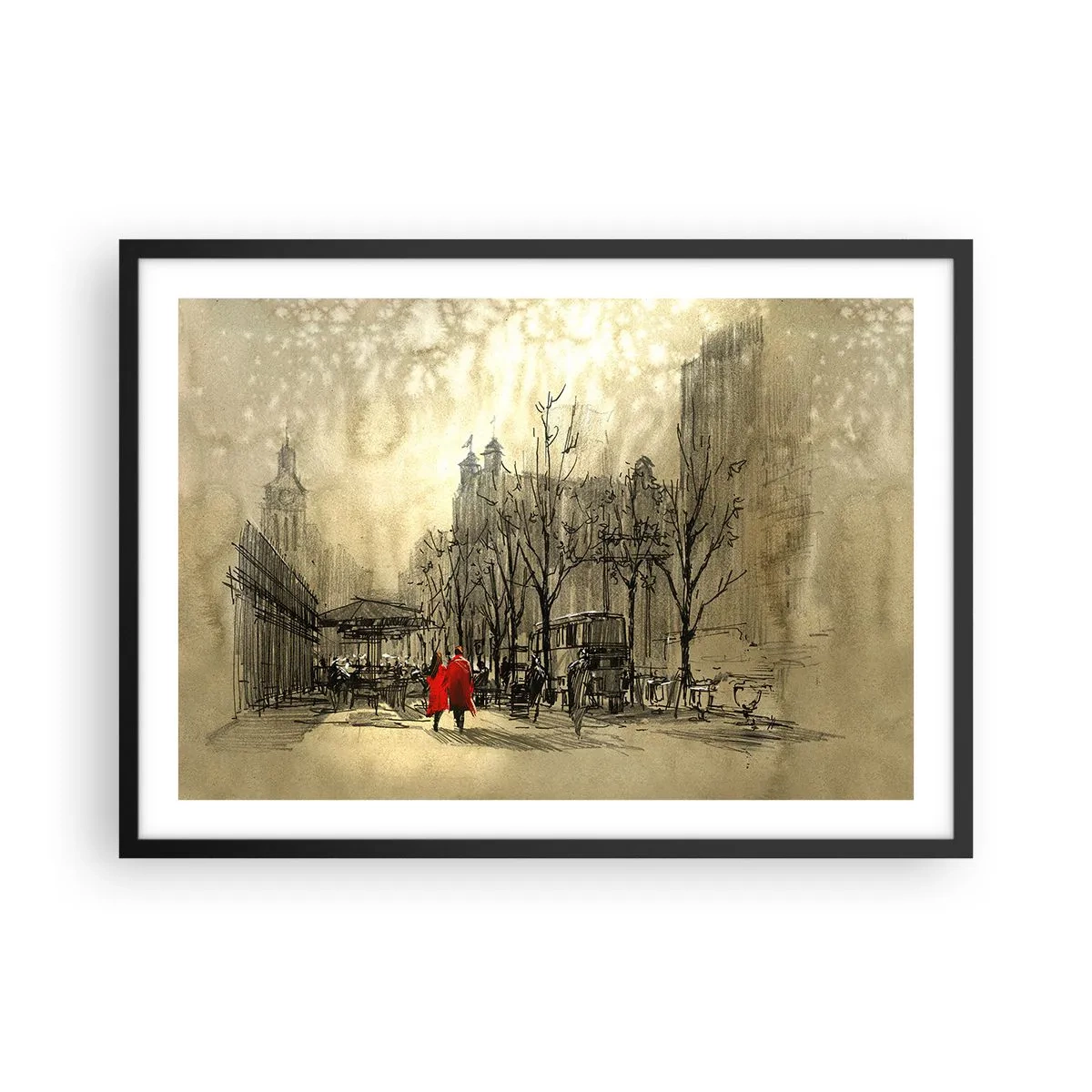 Poster în ramă neagră - O întâlnire în ceața londoneză  - 70x50 cm