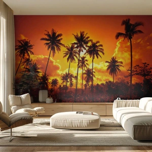 Tapet Standard Eco - Munții ard, pădurile ard - palmieri, Tropicele, Soare - 400x280 cm