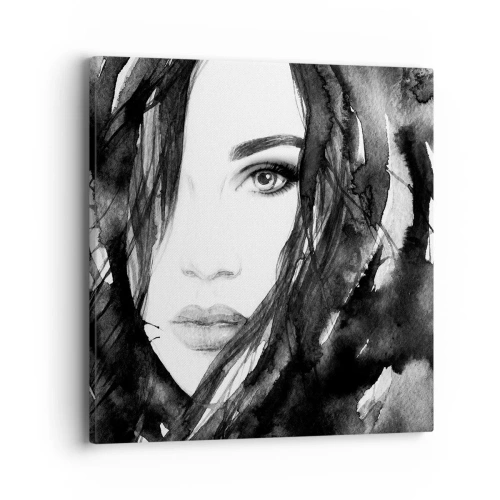 Tablou pe pânză - Studiu unei dame în alb și negru - 40x40 cm