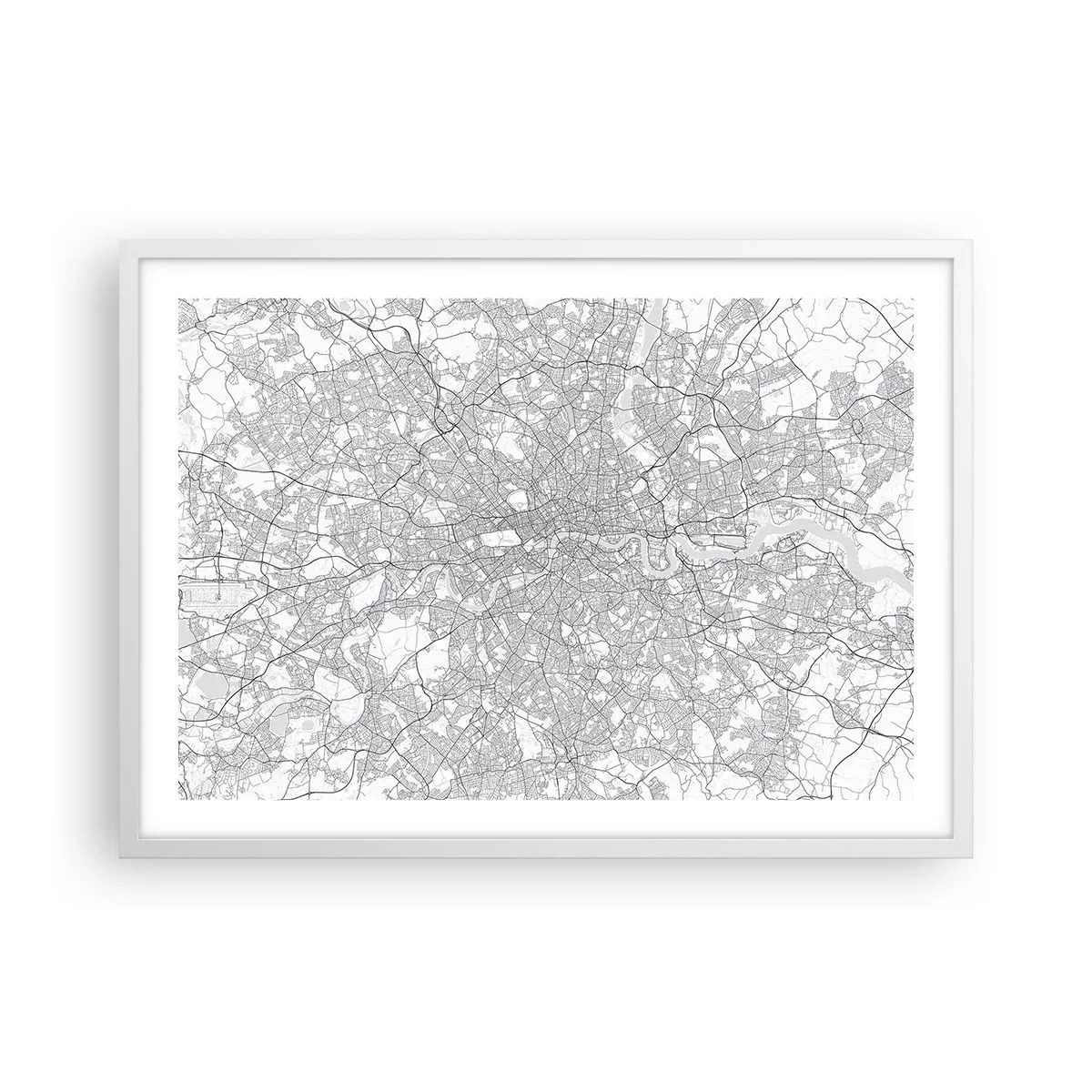Poster în ramă albă - Harta labirintului din Londra - 70x50 cm