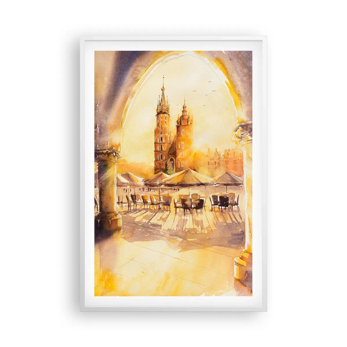 Poster în ramă albă - Răsărit în Cracovia - 61x91 cm