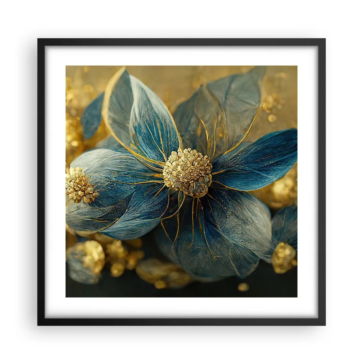 Poster în ramă neagră - Floare cu aur - 50x50 cm