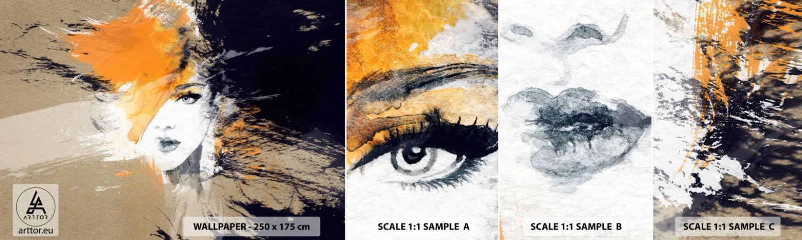 Mostră de Tapet Standard Eco - Și se face lumină - Abstracția, Chipul de femeie, Femeie - 100x30 cm