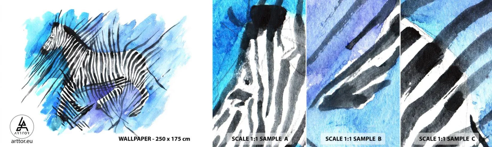 Mostră de Tapet Standard Eco - Ascunsă în dungi - Animale, Coaste, Africa - 100x30 cm