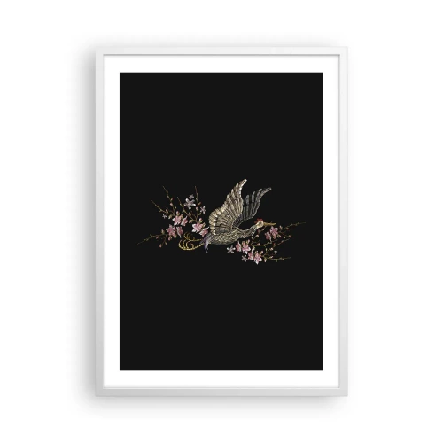 Poster în ramă albă - Pasăre exotică brodată - 50x70 cm
