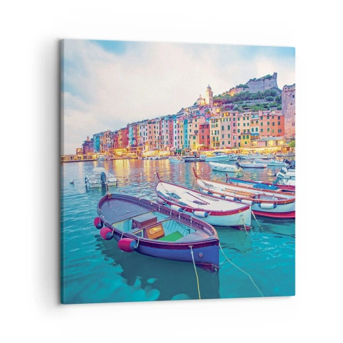 Tablou pe pânză - O seară plină de culoare în port - 50x50 cm