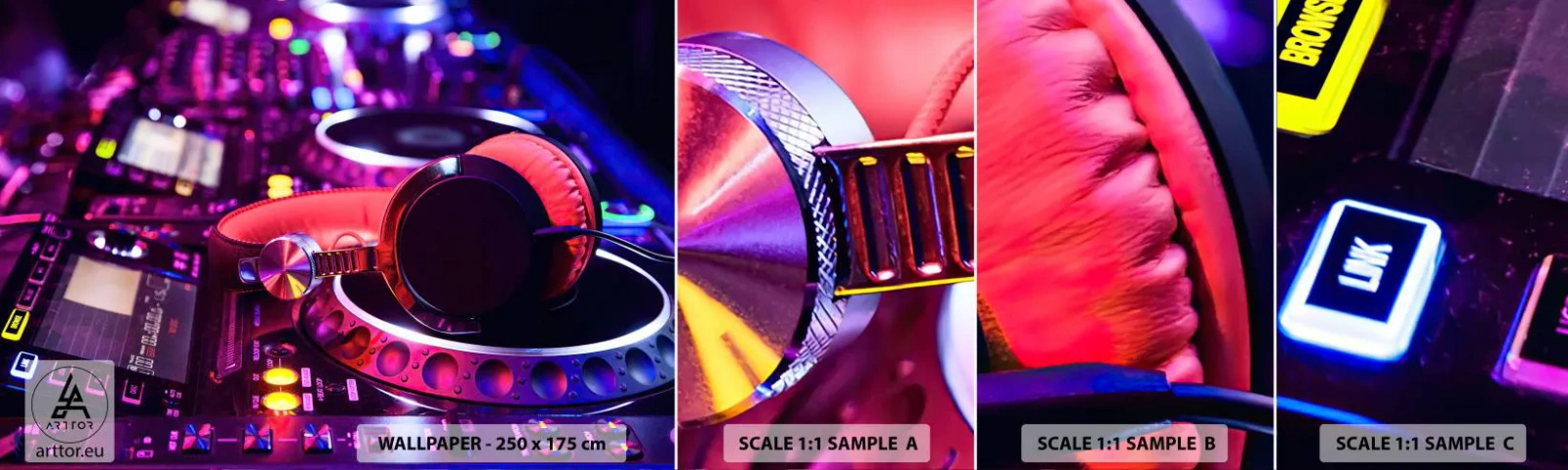 Mostră tapet autocolant Deluxe Sticker - Înainte de a începe distracția - Muzică, Studio de muzică, Căști - 100x30 cm