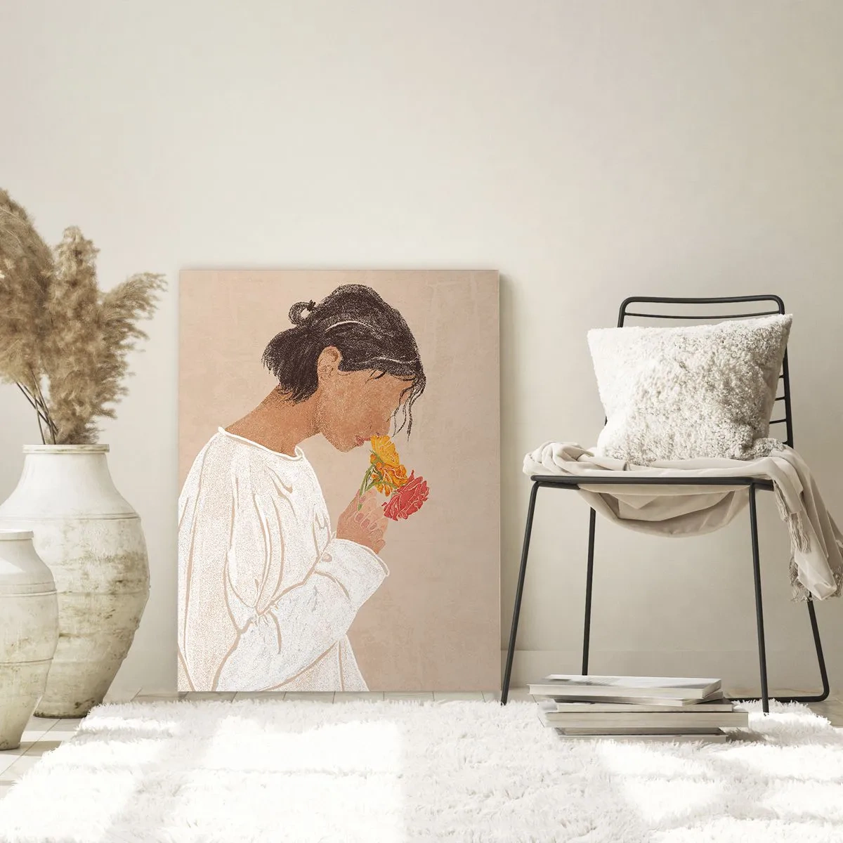 Tablou pe sticlă - Fată și floare - 50x70 cm