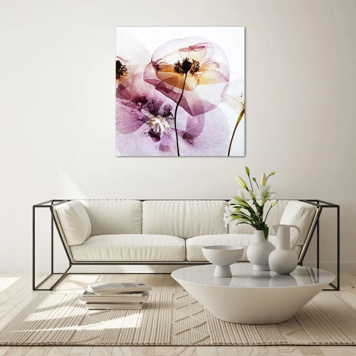 Tablou pe sticlă - Corp de flori transparente - 70x70 cm