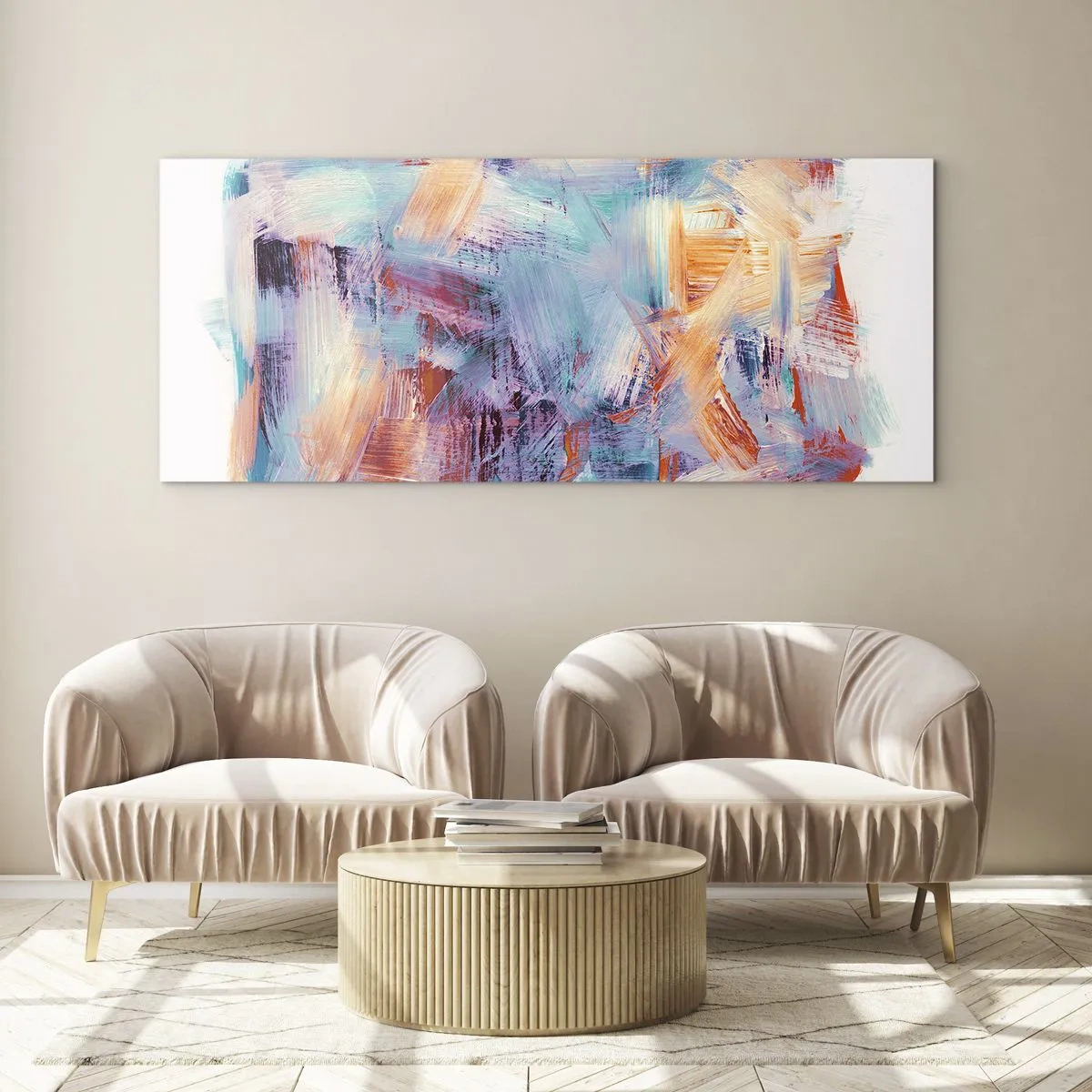 Tablou pe sticlă - O dezordine colorată - 90x30 cm