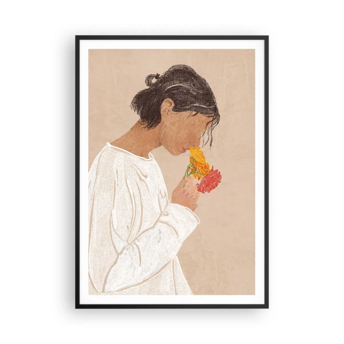 Poster în ramă neagră - Fată și floare - 70x100 cm
