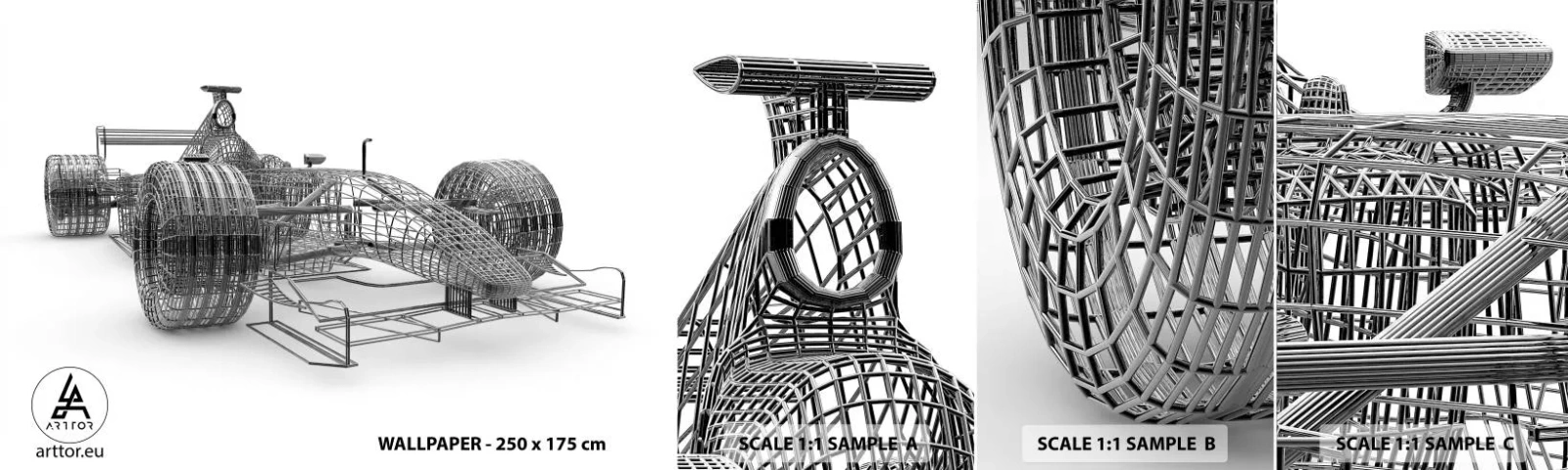 Mostră tapet autocolant Deluxe Sticker - Designul ideal - ideea de impuls - 3D, Mașină de curse, Grafică - 100x30 cm