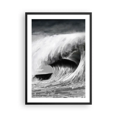 Poster în ramă neagră - Un val puternic în nuanțe de gri - 50x70cm - Mânia oceanului - Decorațiune modernă pentru perete pentru living și dormitor ARTTOR
