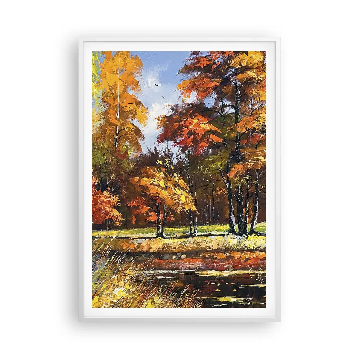 Poster în ramă albă - Peisaj în aur și bronz - 70x100 cm