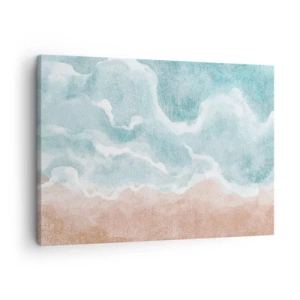 Tablou pe pânză Canvas - Plajă abstractă cu valuri în nuanțe de albastru și bej - 70x50cm - Abstracția norilor - Decorațiune modernă pentru perete pentru living și dormitor ARTTOR