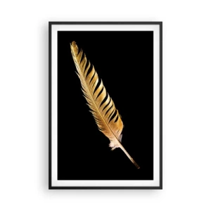 Poster în ramă neagră - Pană aurie perfectă - 61x91 cm