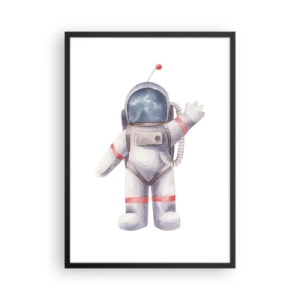 Poster în ramă neagră - Astronaut în acuarelă, fluturând în spațiu, ilustrație - 50x70cm - Pe curând! - Decorațiune modernă pentru perete pentru living și dormitor ARTTOR