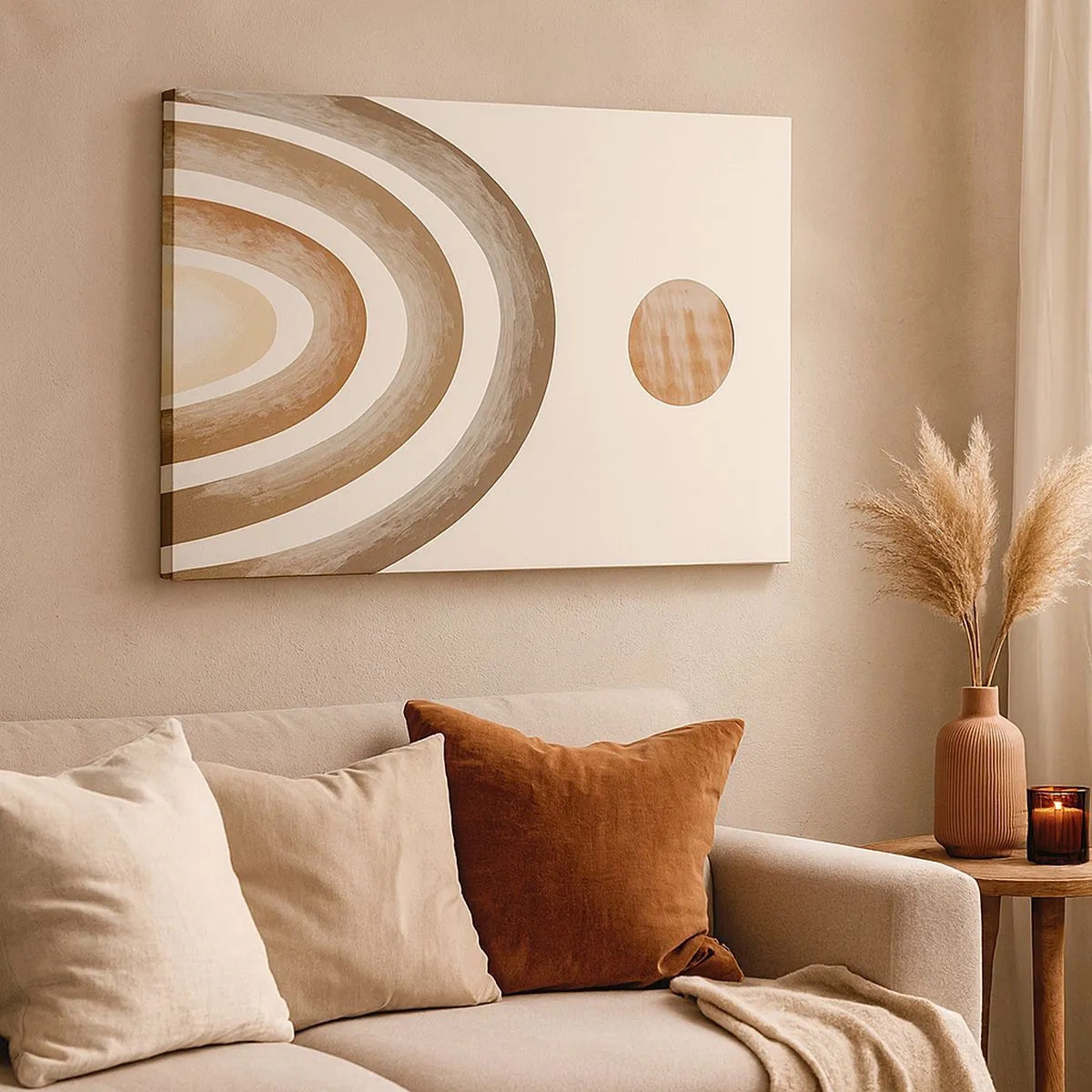 Tablou pe pânză Canvas - Motiv planetar geometric în nuanțe de maro - 70x50cm - Într-o galaxie îndepărtată - Decorațiune modernă pentru perete pentru living și dormitor ARTTOR