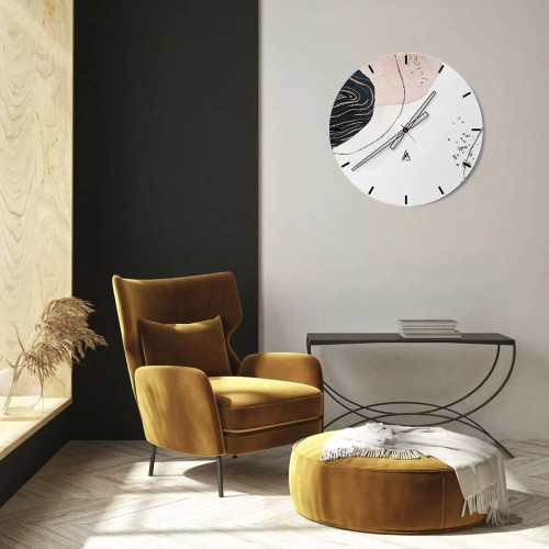 Ceas de perete - Ceas pe sticlă - Model abstract cu accente roz, negre și aurii - 30x30cm - Totul curge - Decorațiune modernă pentru perete pentru living, bucătărie și dormitor ARTTOR