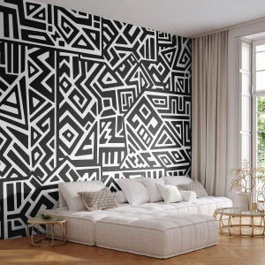 Fototapetă personalizată Premium Canvas - Compoziție precolumbiană - Abstracția, Bucată, alb-negru