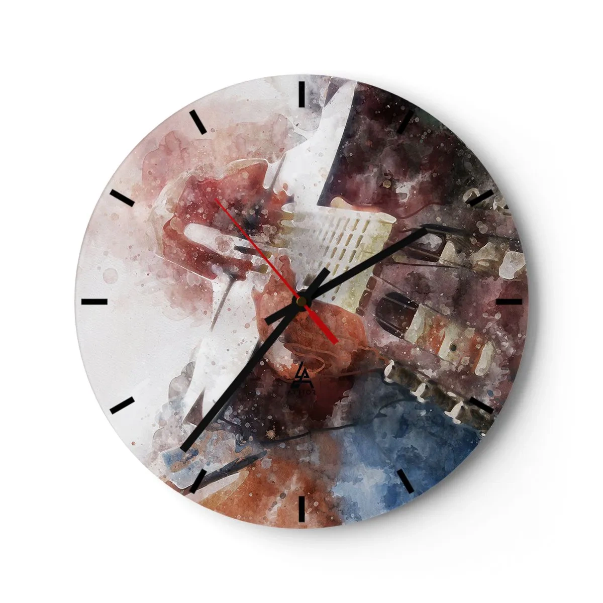 Ceas de perete - Ceas pe sticlă - Motiv artistic de chitară în acuarelă - 30x30cm - Și ce părere ai? - Decorațiune modernă pentru perete pentru living, bucătărie și dormitor ARTTOR