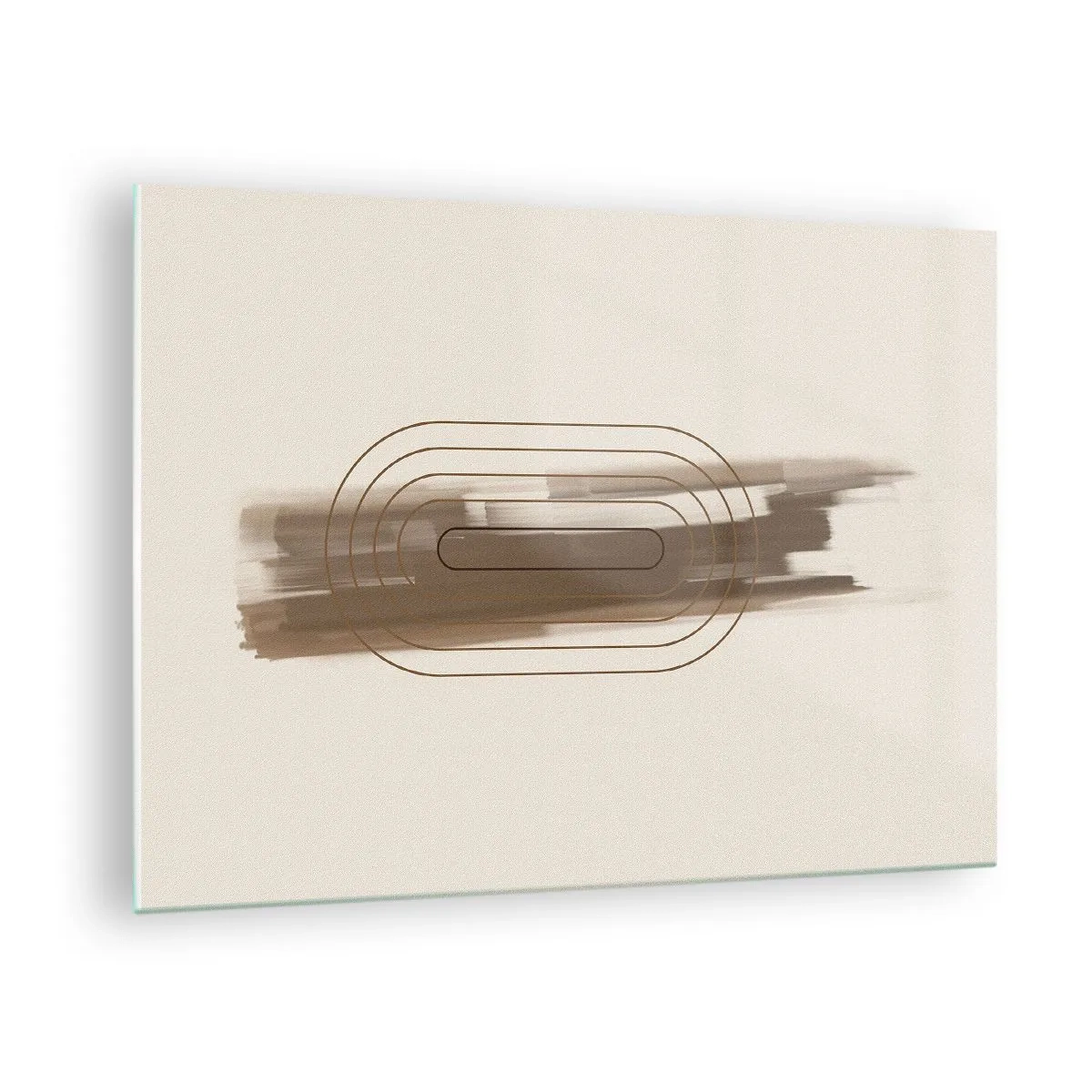 Tablou pe sticlă - Abstracție în nuanțe de maro cu un model minimalist - 70x50cm - O adiere de gri - Decorațiune modernă pentru perete pentru living și dormitor ARTTOR