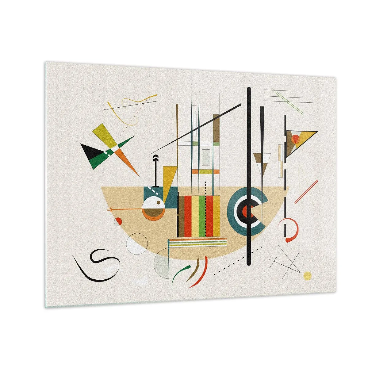 Tablou pe sticlă - Abstracție geometrică colorată pe un fundal deschis - 70x50cm - Și lumea râde - Decorațiune modernă pentru perete pentru living și dormitor ARTTOR