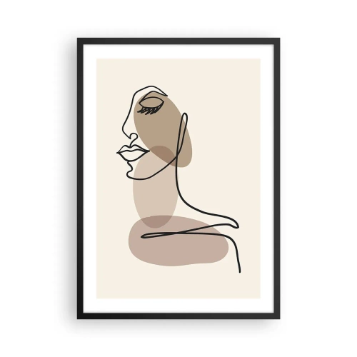 Poster în ramă neagră - Un portret minimalist al unei femei în tonuri abstracte de maro - 50x70cm - O anumită linie de frumusețe - Decorațiune modernă pentru perete pentru living și dormitor ARTTOR