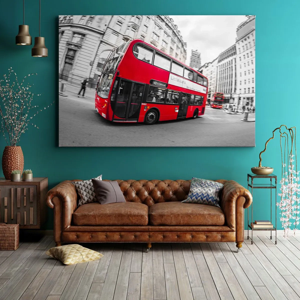 Tablou pe pânză - Londra în mod tradițional - by bus - 120x80 cm