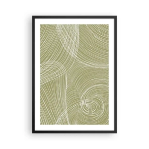 Poster în ramă neagră - O compoziție abstractă în nuanțe de verde cu linii dinamice. - 50x70cm - Abstracție complicată în alb - Decorațiune modernă pentru perete pentru living și dormitor ARTTOR