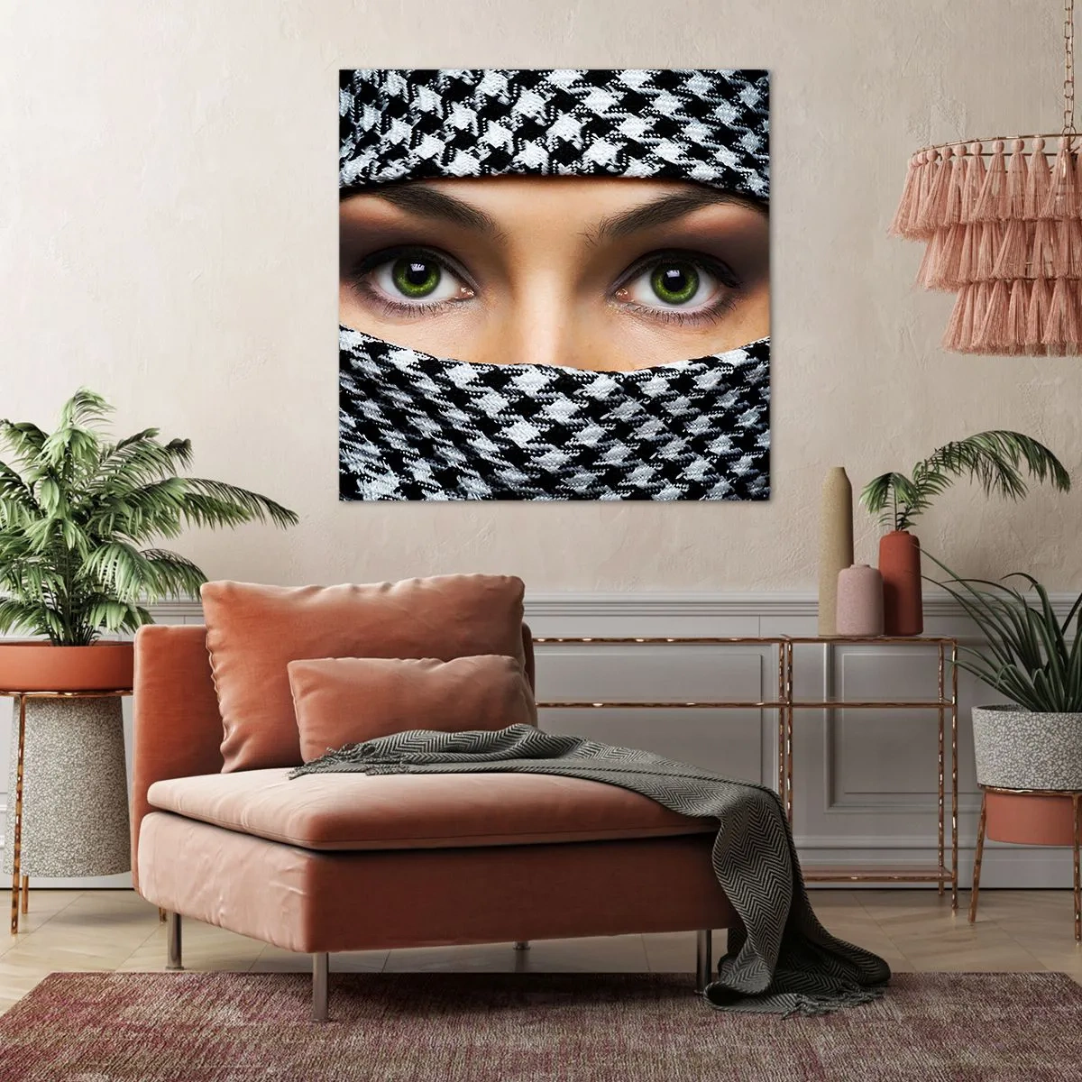 Tablou pe pânză - Un portret al unei frumuseți cu ochii verzi - 70x70 cm