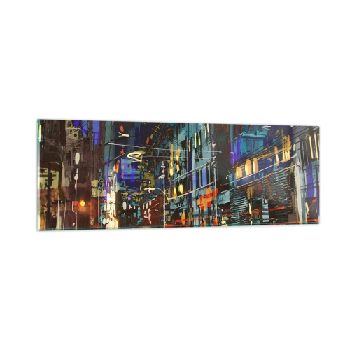 Tablou pe sticlă - Agitația de seară a străzii - 90x30 cm