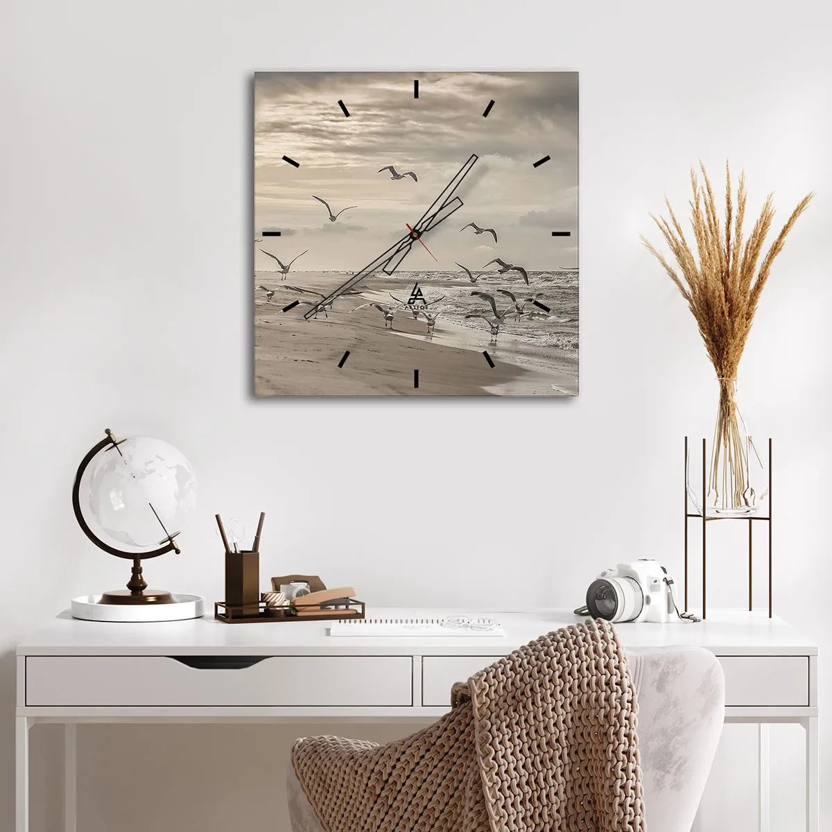 Ceas de perete - Ceas pe sticlă - Marea zumzăie, păsările cântă - 30x30 cm